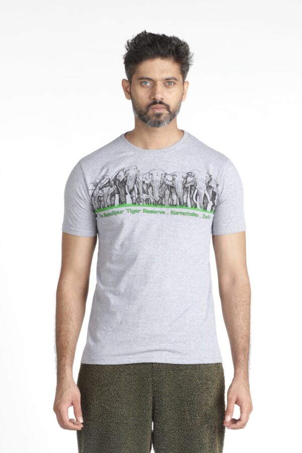Grey Melange - Group elephant printed Cotton T-Shirt - Adults (Unisex)