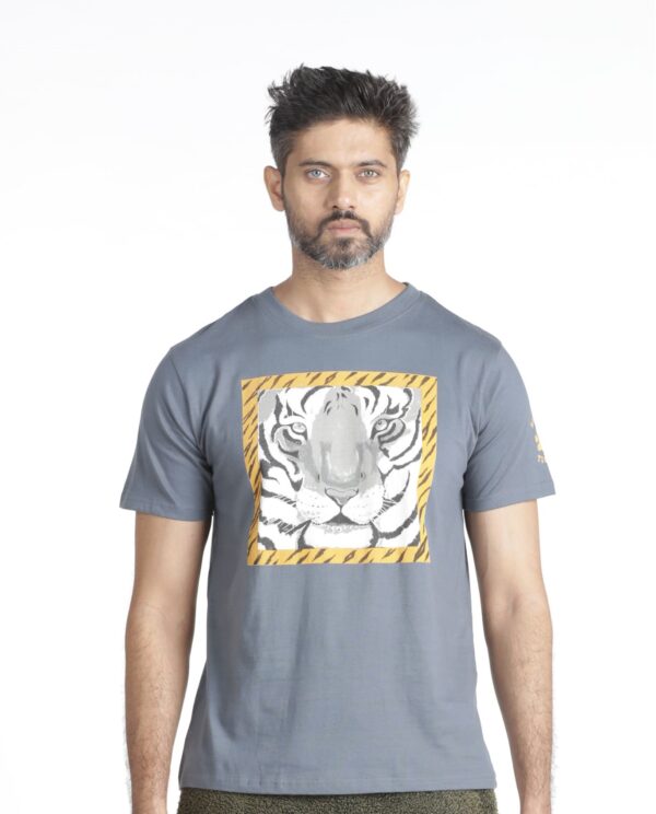 Grey Blue - Tiger face printed cotton T-Shirt -adult (Unisex)