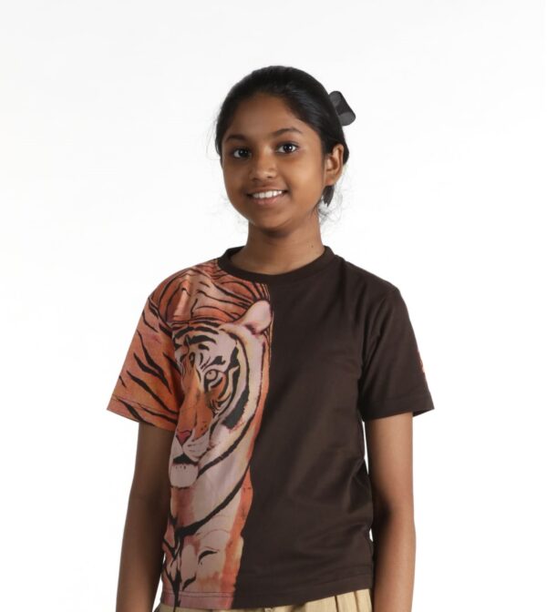 Brown - Tiger discharge printed cotton T-Shirt (Unisex)