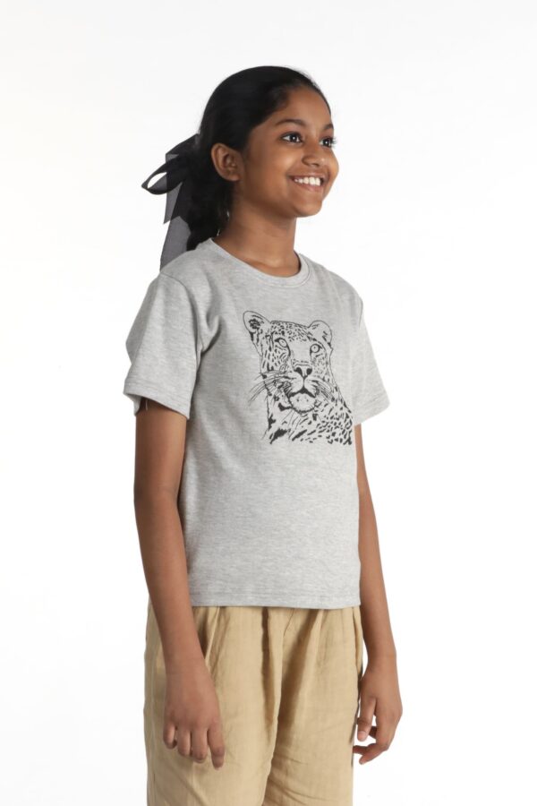 Grey Melange - Leopard printed cotton T-Shirt - Kids (Unisex)