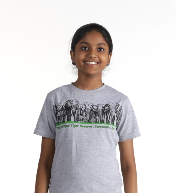 Grey Melange -Group Elephant printed cotton T-Shirt - Kids