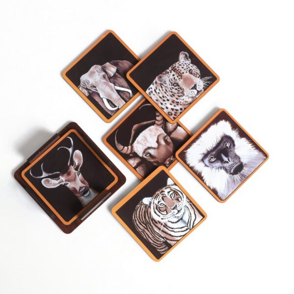 Multi Coloured Laminated coaster with MDF wooden holder (Set of 6)