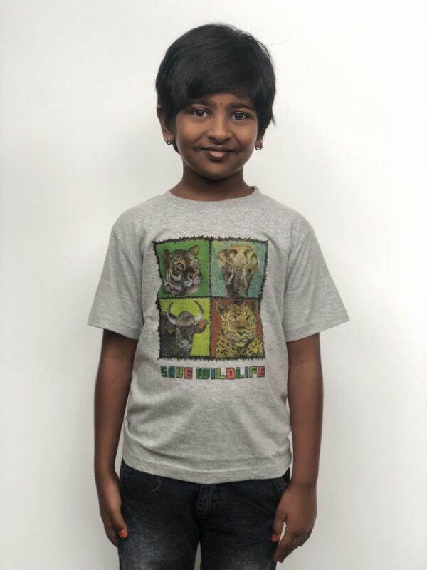 Grey Melange - Four Animal printed cotton T-Shirt (Kids - Unisex)
