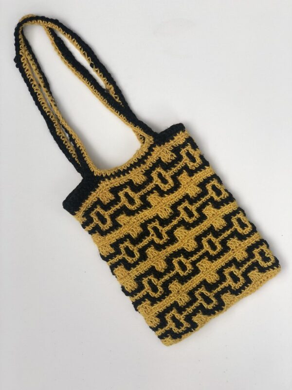 Jute hand crocheted bag with a mosaic design Cotton recycled yarn
